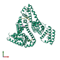 PDB entry 2bxp coloured by chain, front view.