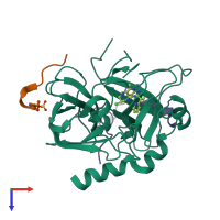 PDB entry 2bxu coloured by chain, top view.