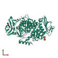 PDB entry 2bxz coloured by chain, front view.