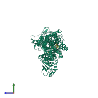 PDB entry 2by4 coloured by chain, side view.