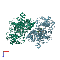 PDB entry 2byb coloured by chain, top view.