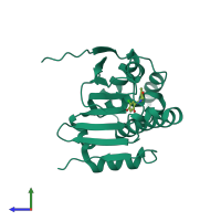 PDB entry 2byh coloured by chain, side view.