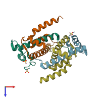 PDB entry 2byk coloured by chain, top view.