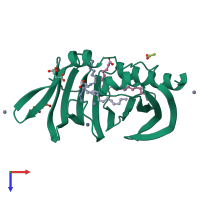 PDB entry 2byo coloured by chain, top view.