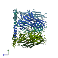 PDB entry 2byq coloured by chain, side view.