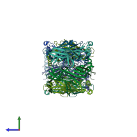 PDB entry 2bys coloured by chain, side view.