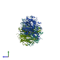 PDB entry 2byw coloured by chain, side view.