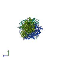 PDB entry 2byy coloured by chain, side view.