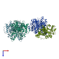 PDB entry 2byz coloured by chain, top view.