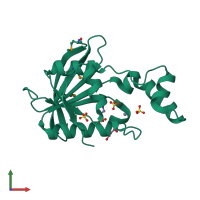 PDB entry 2bz1 coloured by chain, front view.