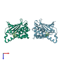 PDB entry 2bz5 coloured by chain, top view.