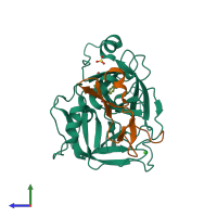 PDB entry 2bz6 coloured by chain, side view.