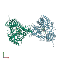 PDB entry 2bz9 coloured by chain, front view.