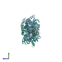 PDB entry 2bz9 coloured by chain, side view.