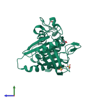 PDB entry 2bzl coloured by chain, side view.