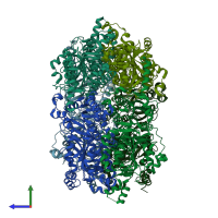 PDB entry 2bzr coloured by chain, side view.