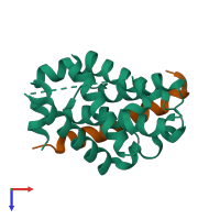 PDB entry 2bzw coloured by chain, top view.