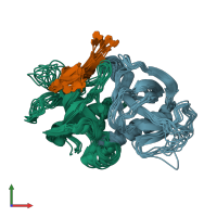 PDB entry 2c06 coloured by chain, ensemble of 10 models, front view.