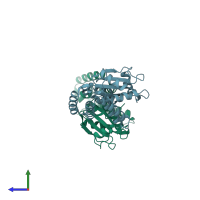 PDB entry 2c0f coloured by chain, side view.
