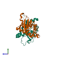 PDB entry 2c0j coloured by chain, side view.