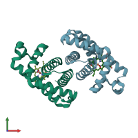 PDB entry 2c0k coloured by chain, front view.