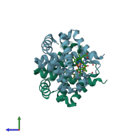 PDB entry 2c0k coloured by chain, side view.