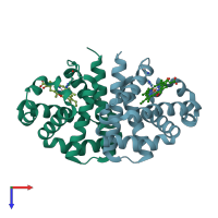 PDB entry 2c0k coloured by chain, top view.