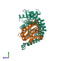 PDB entry 2c0l coloured by chain, side view.