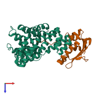 PDB entry 2c0l coloured by chain, top view.
