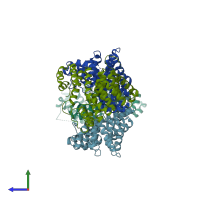 PDB entry 2c0m coloured by chain, side view.