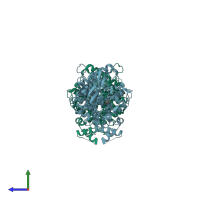 PDB entry 2c0p coloured by chain, side view.