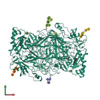 Homo dimeric assembly 2 of PDB entry 2c10 coloured by chemically distinct molecules, front view.