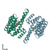 PDB entry 2c1j coloured by chain, front view.