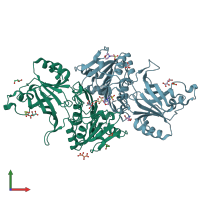 PDB entry 2c1l coloured by chain, front view.