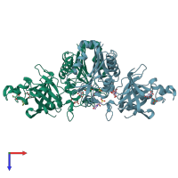 PDB entry 2c1l coloured by chain, top view.