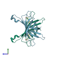 PDB entry 2c1s coloured by chain, side view.