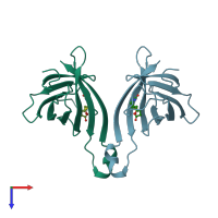 PDB entry 2c1s coloured by chain, top view.