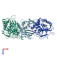 PDB entry 2c1w coloured by chain, top view.