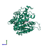 PDB entry 2c1x coloured by chain, side view.