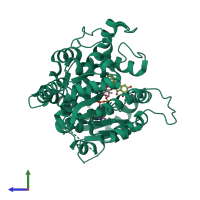 PDB entry 2c1z coloured by chain, side view.