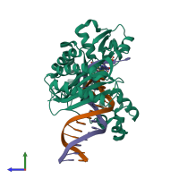 PDB entry 2c2e coloured by chain, side view.