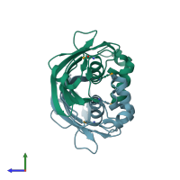 PDB entry 2c2i coloured by chain, side view.