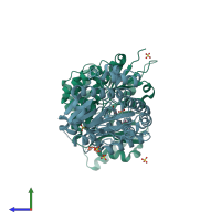 PDB entry 2c2n coloured by chain, side view.