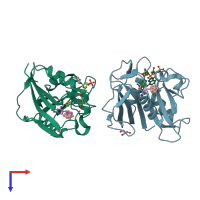 PDB entry 2c2s coloured by chain, top view.