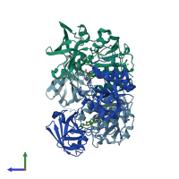 PDB entry 2c2w coloured by chain, side view.