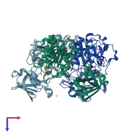 PDB entry 2c2w coloured by chain, top view.