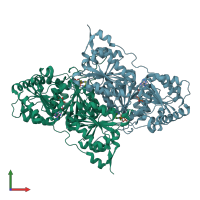 PDB entry 2c31 coloured by chain, front view.