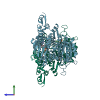 PDB entry 2c31 coloured by chain, side view.