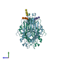 PDB entry 2c36 coloured by chain, side view.