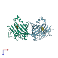 PDB entry 2c3a coloured by chain, top view.